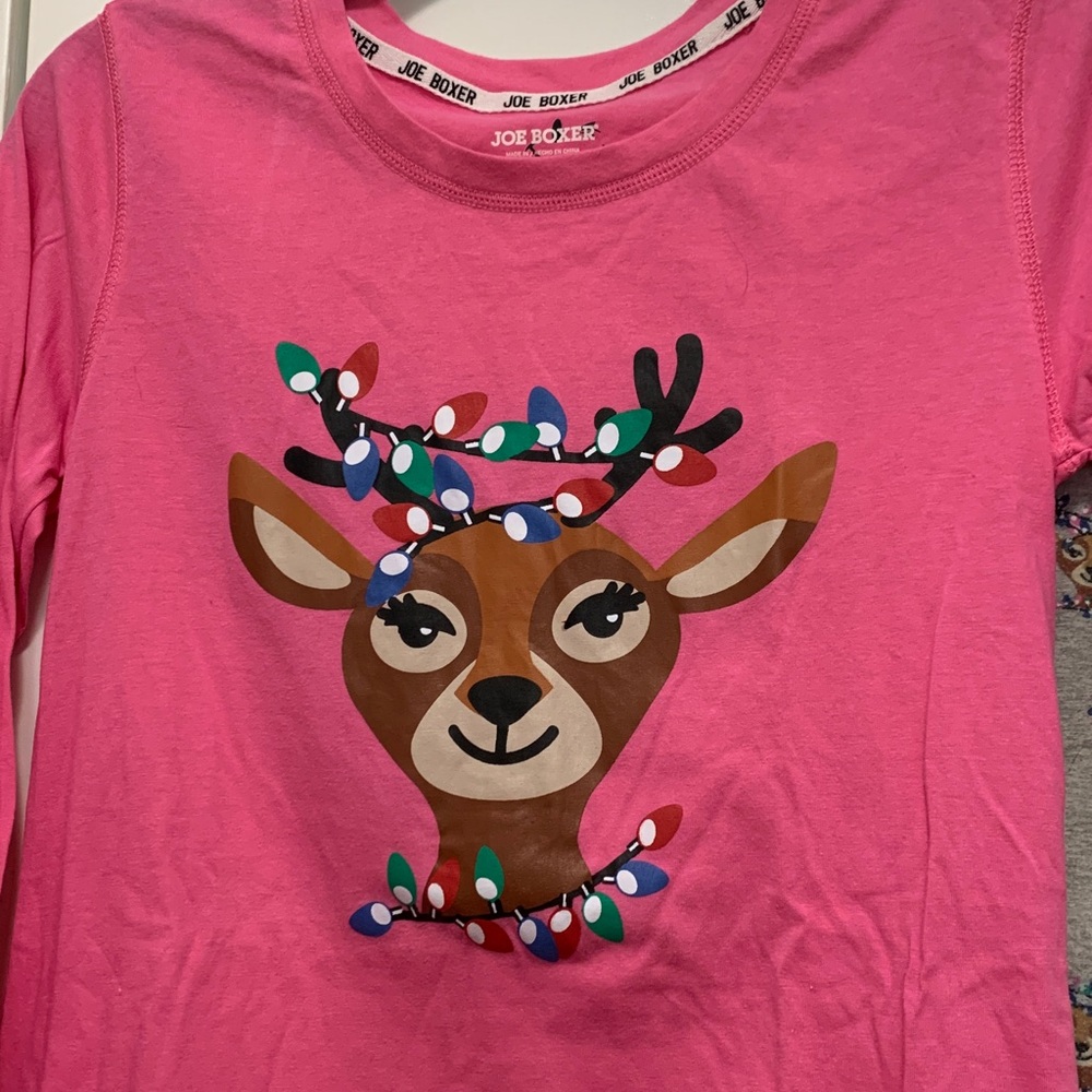 FREE Joe Boxer Pink Christmas Reindeer Pajama Shirt Size Small